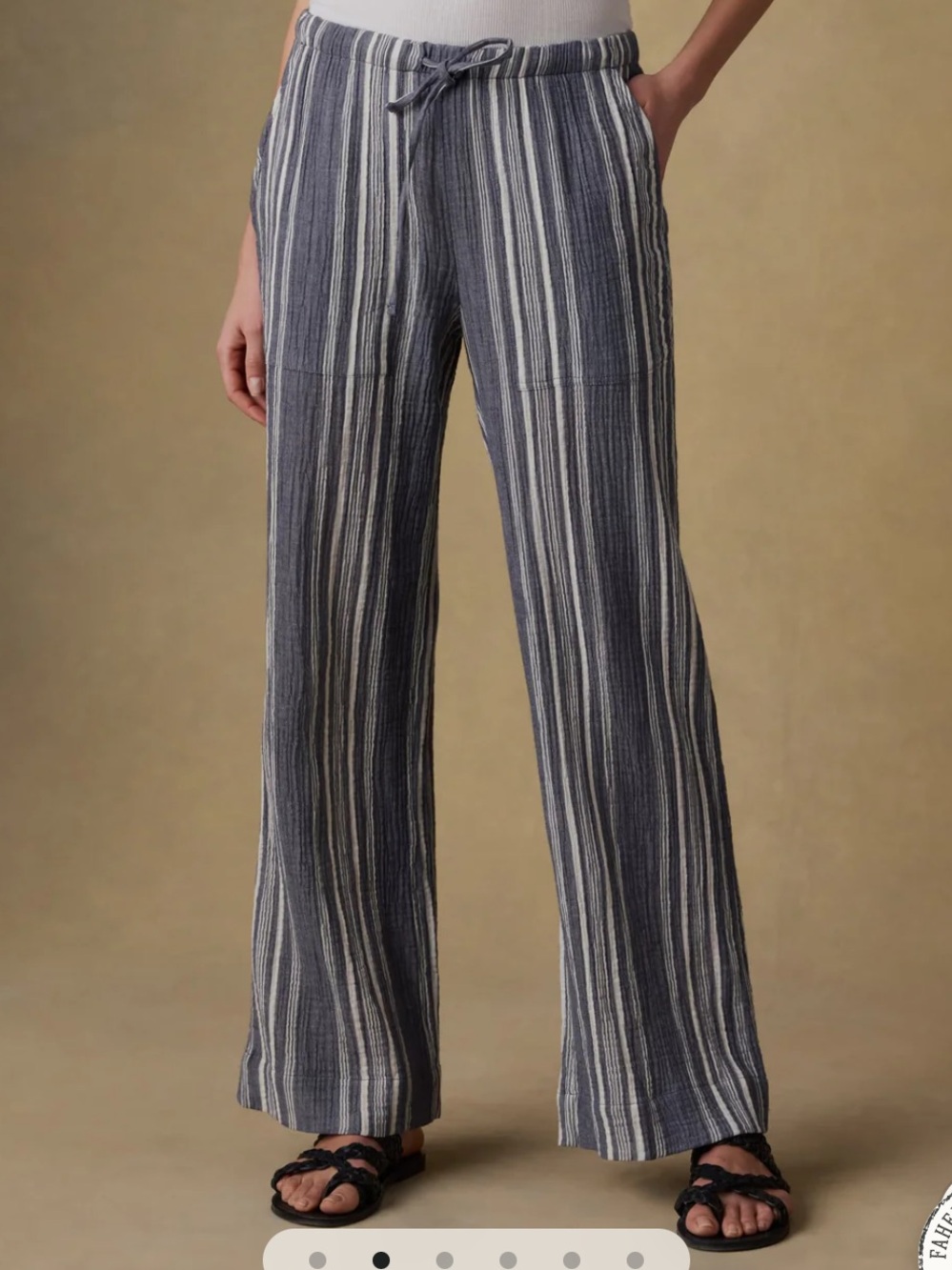 Faherty Women Laidback Gauze Pant Sea Breeze Stripe SMALL NWT